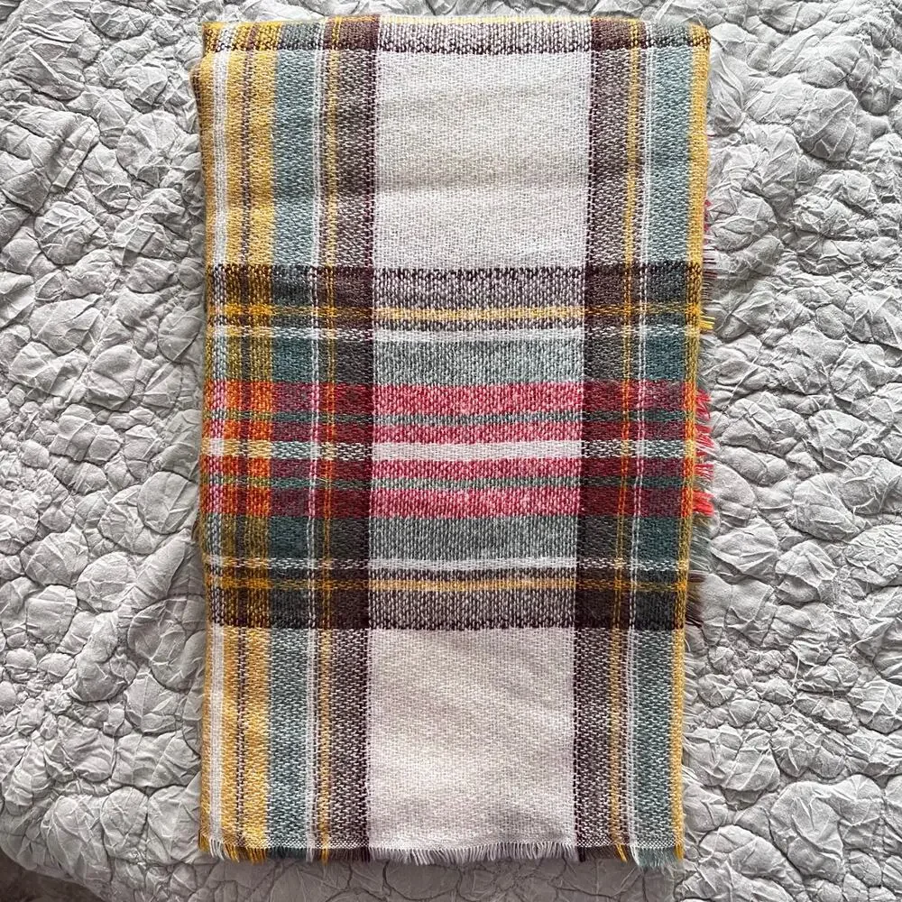 🍄 3/$15 Plaid Fringe Shawl Scarf Wrap Fall Colors Soft Lightweight Blanket Style